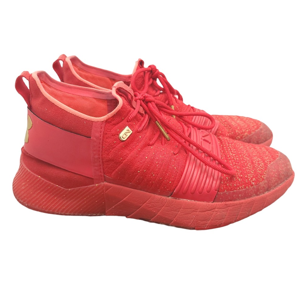 Under Armour C1N Trainer Sneakers Shoes Mens 8.5 Red Gold Cam Newton